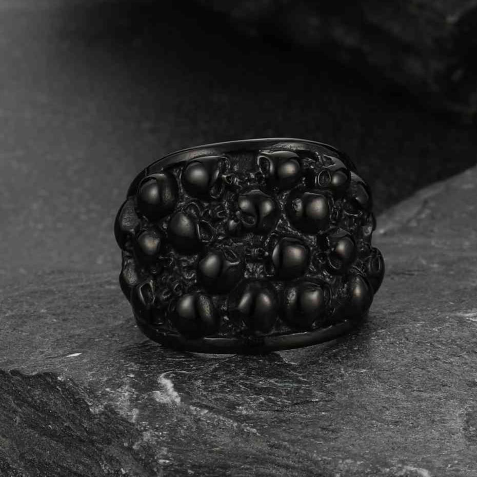 Gothic Skeleton Multi Skull Stainless Steel Band Ring for