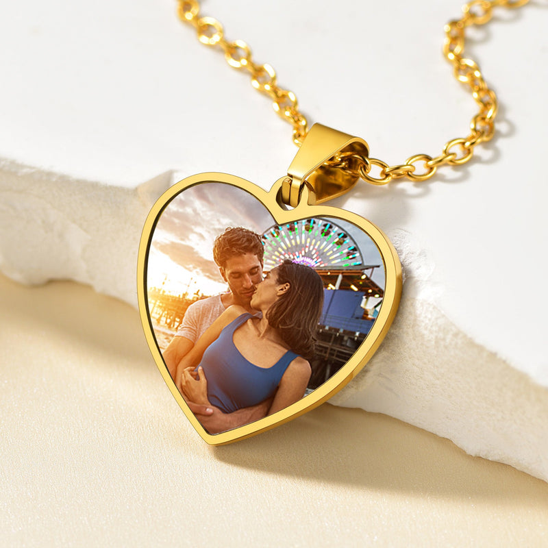 Customized Heart Photo Fingerprint Necklace for