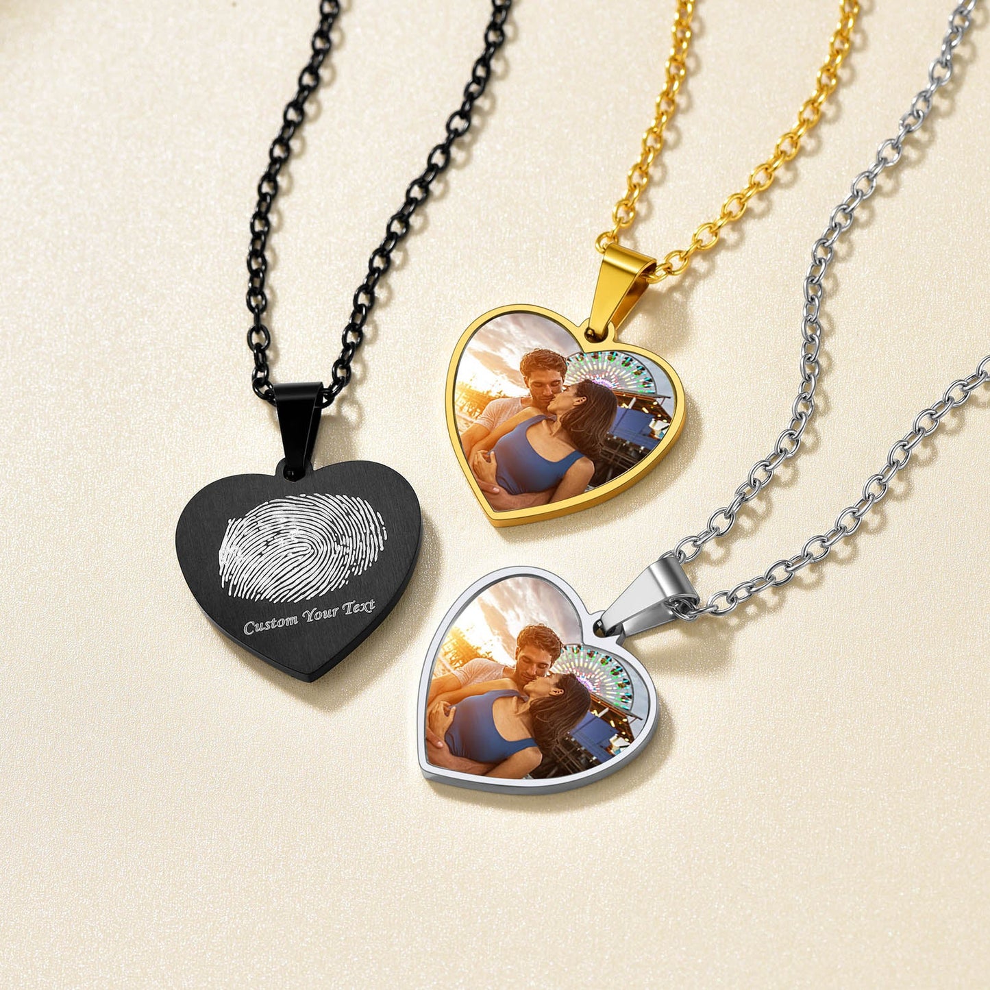 Customized Heart Photo Fingerprint Necklace for