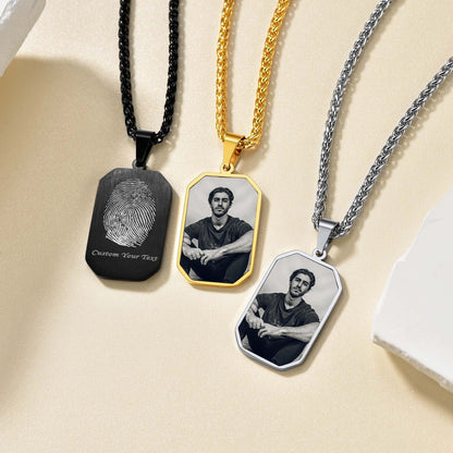 Personalized Picture Fingerprint Dog Tag Necklace for