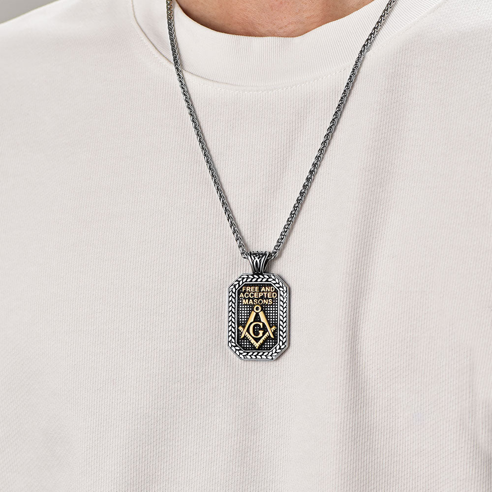 Engraved Freemason Masonic Dog Tag Necklace for