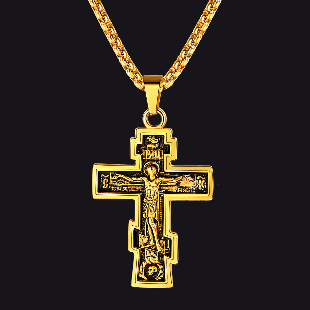 Christian Russian Orthodox Cross Pendant Necklace for