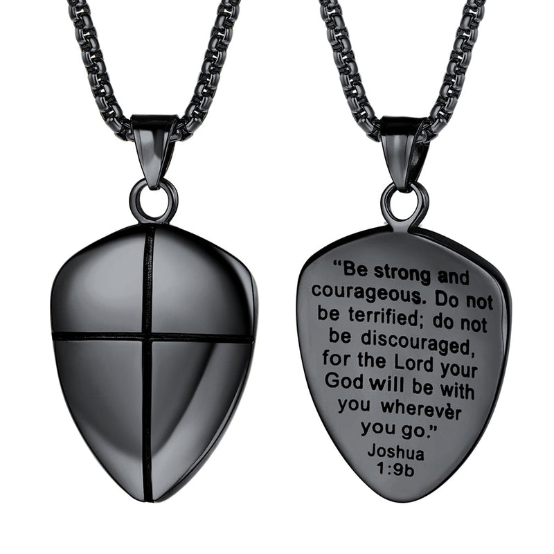 Christian Cross Joshua 1:9 Shield Necklace for