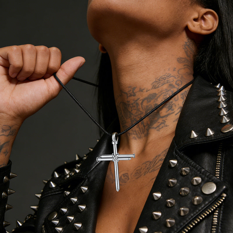 Christian Nail Cross Pendant Braided Leather Necklace for Dad Huasband