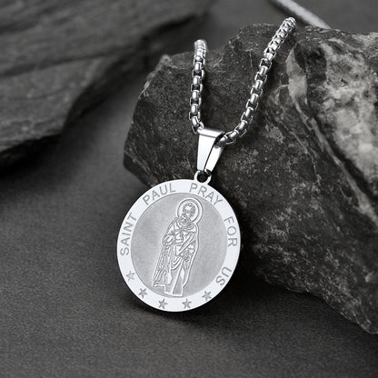 Faithheart St Paul Round Necklace Engraved Catholic Saints Medal Jewelry