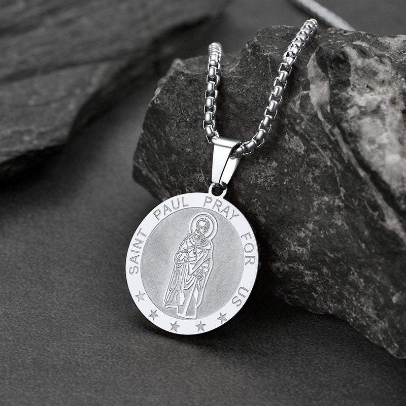 Faithheart St Paul Round Necklace Engraved Catholic Saints Medal Jewelry