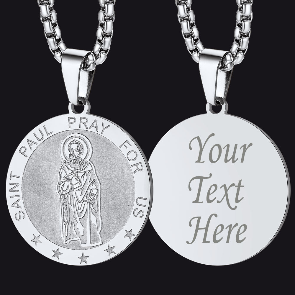Faithheart St Paul Round Necklace Engraved Catholic Saints Medal Jewelry