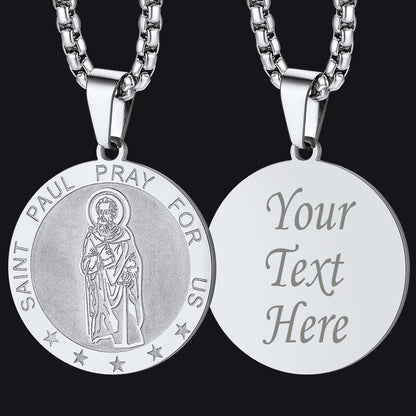 Faithheart St Paul Round Necklace Engraved Catholic Saints Medal Jewelry