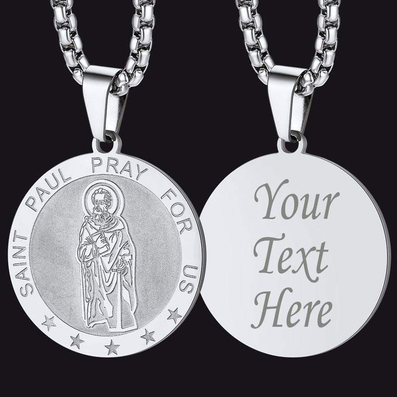 Faithheart St Paul Round Necklace Engraved Catholic Saints Medal Jewelry