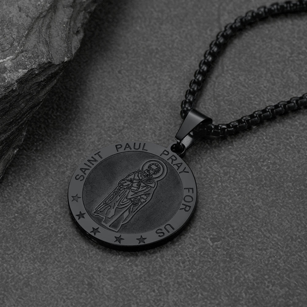 Faithheart St Paul Round Necklace Engraved Catholic Saints Medal Jewelry