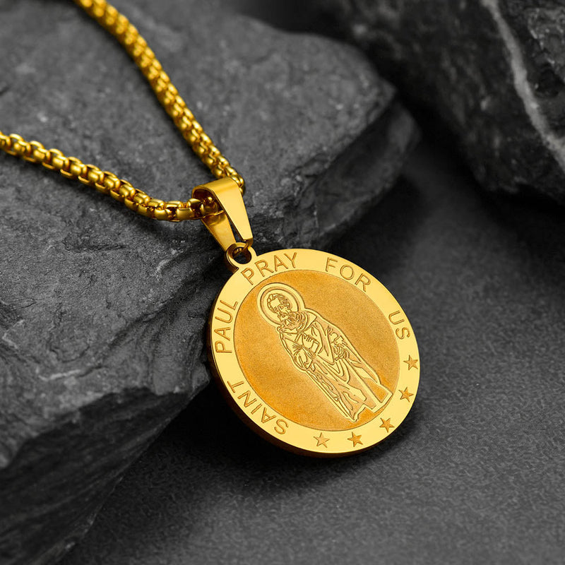Faithheart St Paul Round Necklace Engraved Catholic Saints Medal Jewelry