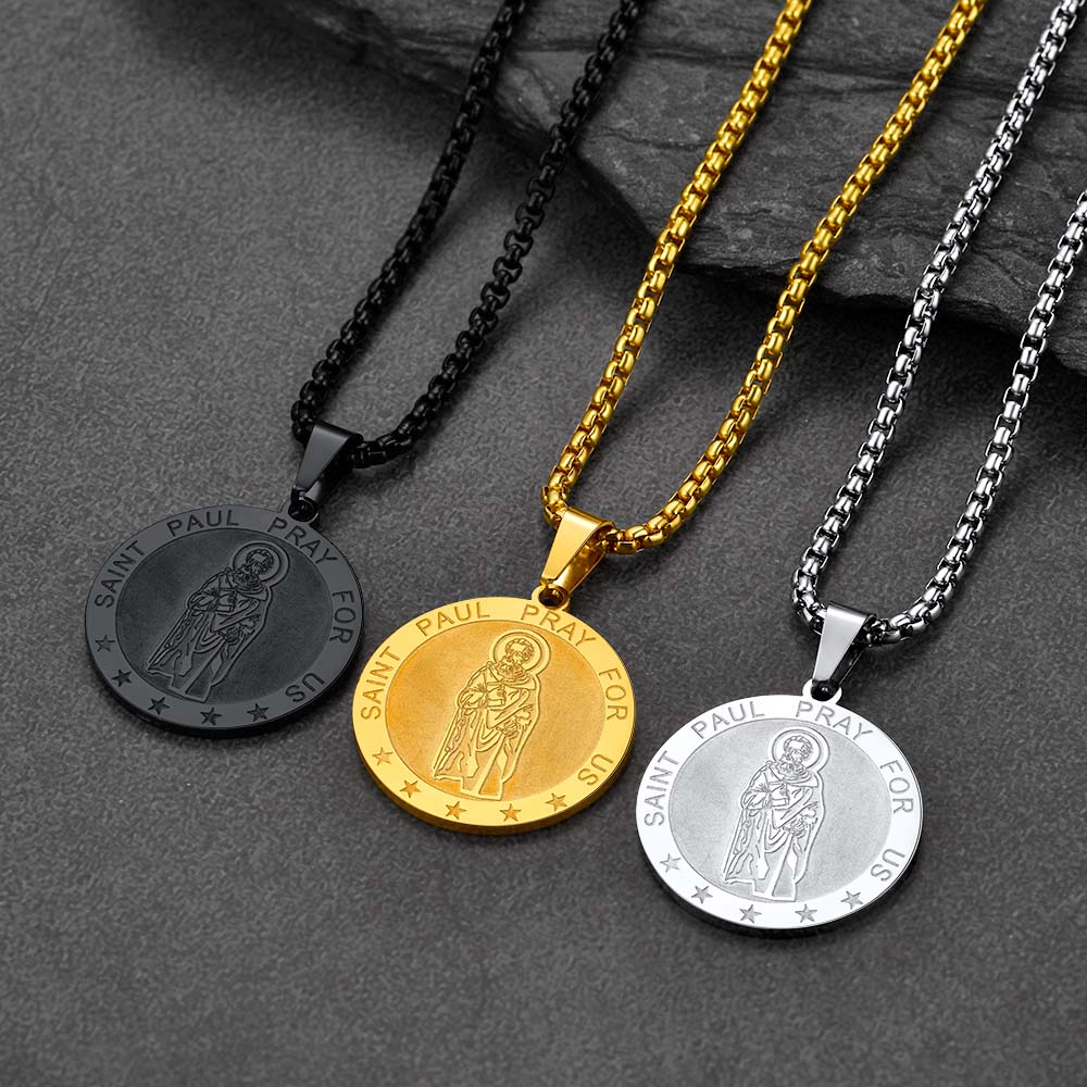 Faithheart St Paul Round Necklace Engraved Catholic Saints Medal Jewelry