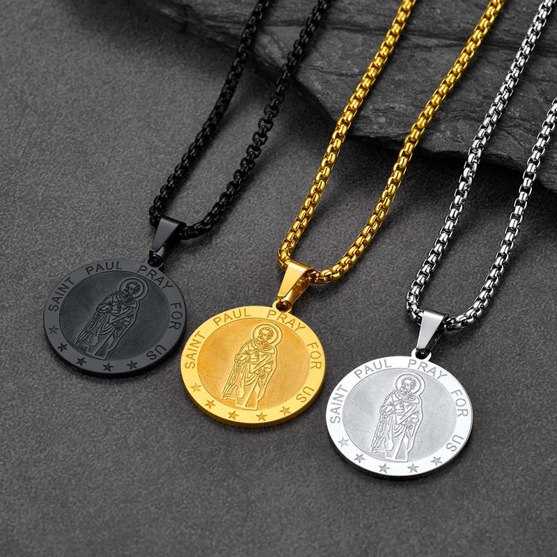 Faithheart St Paul Round Necklace Engraved Catholic Saints Medal Jewelry