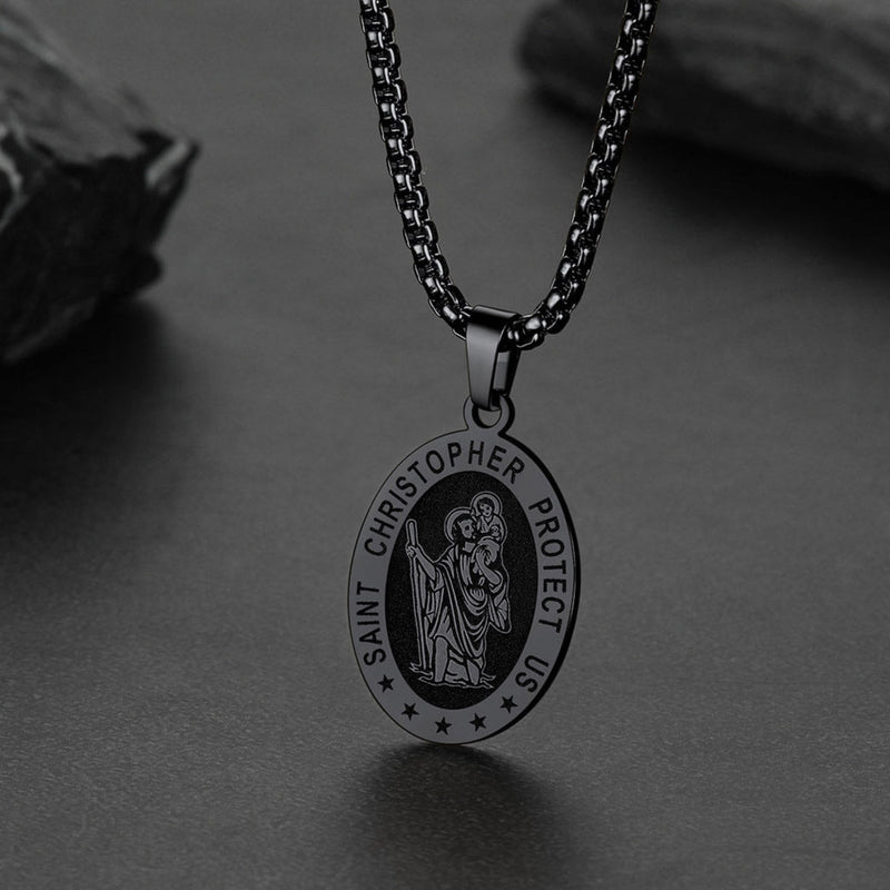 Oval Christian Saint Christopher Protection Medal Necklace for