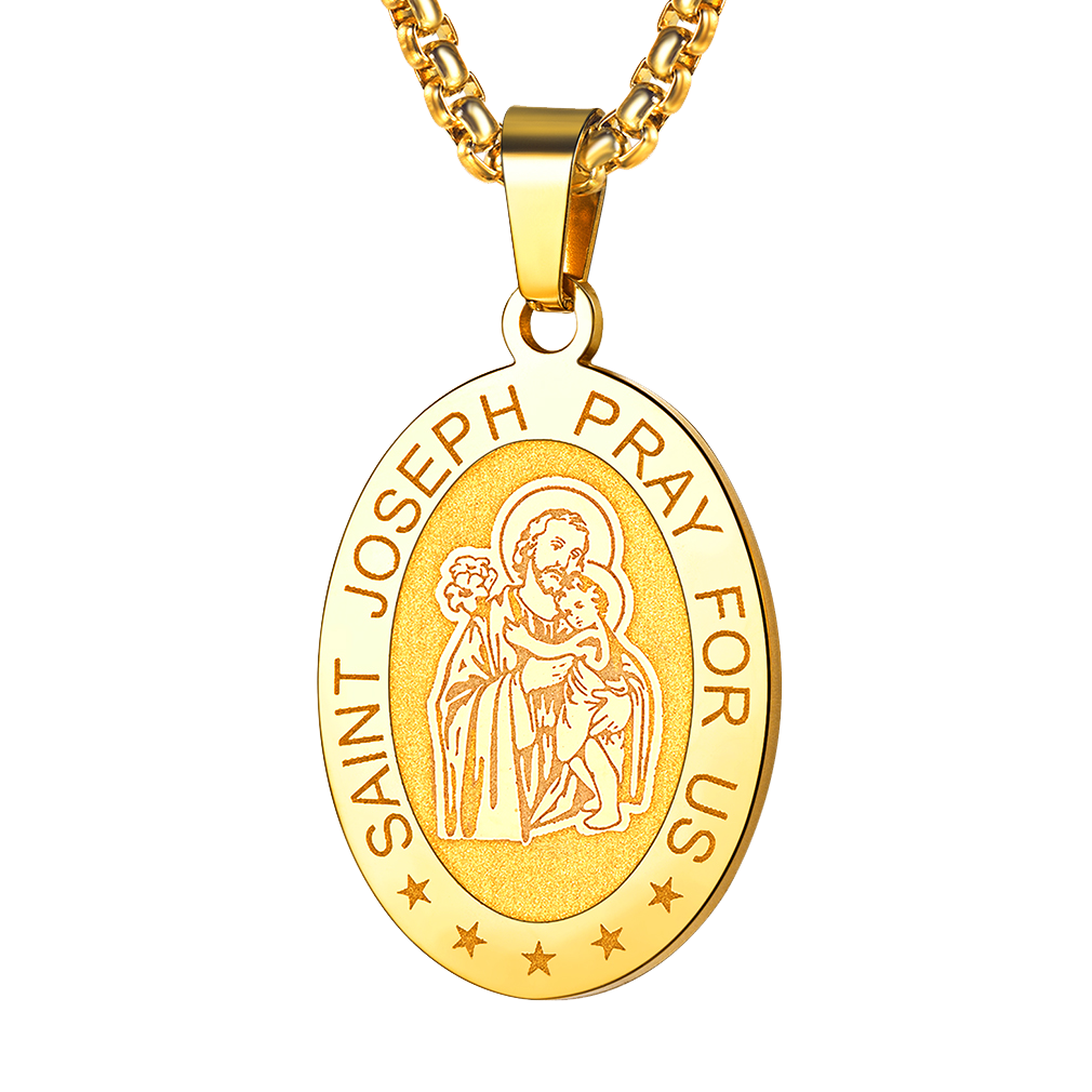 Saint Joseph Engraved Necklace Catholic Saints Medal