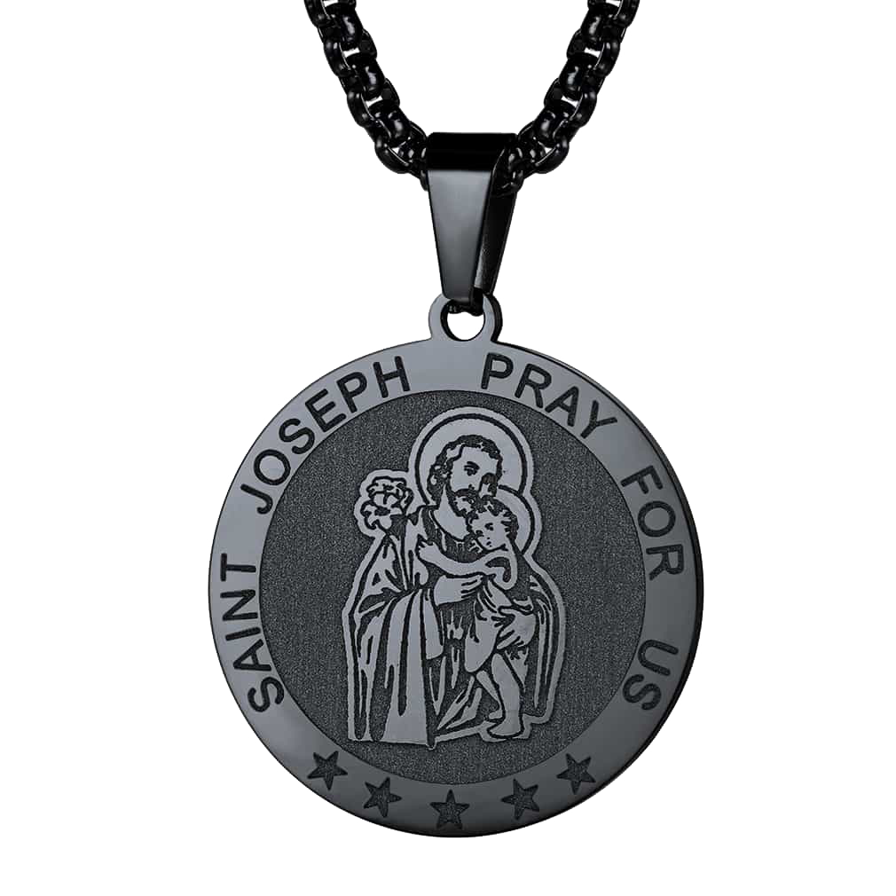 Flash Engraved Catholic Saint Joseph Pendant Necklace
