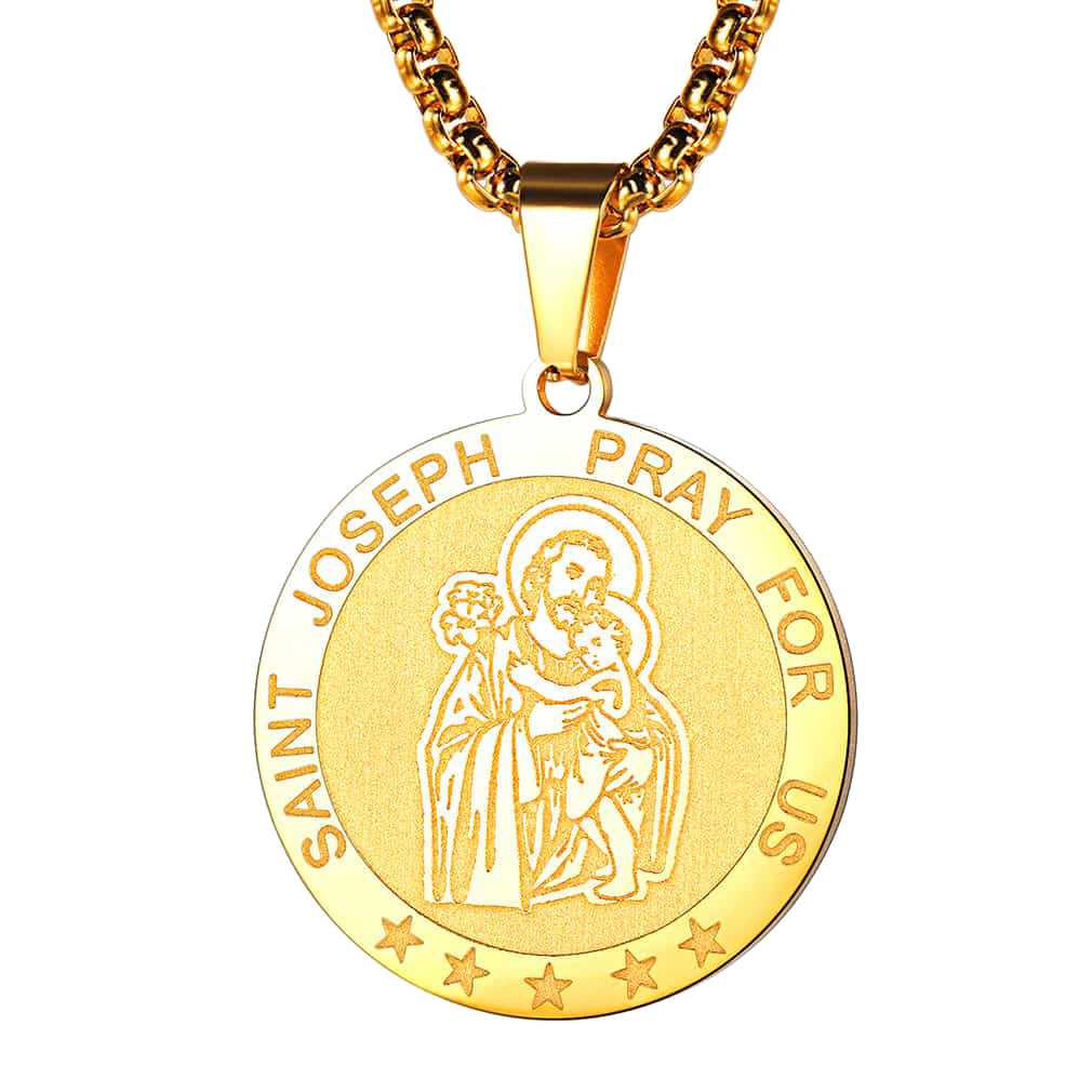 Flash Engraved Catholic Saint Joseph Pendant Necklace