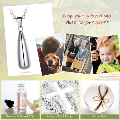 Engraved Cremation Tear Drop Urn Necklace for Ashes for