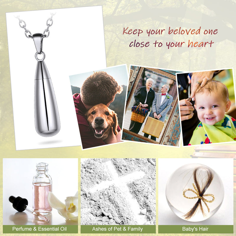 Engraved Cremation Tear Drop Urn Necklace for Ashes for