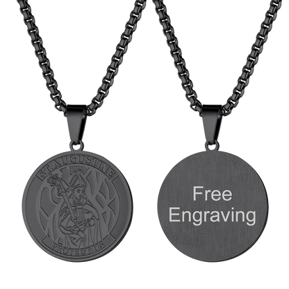 Engraved Saint Augustine Necklace Saint Medal Jewelry
