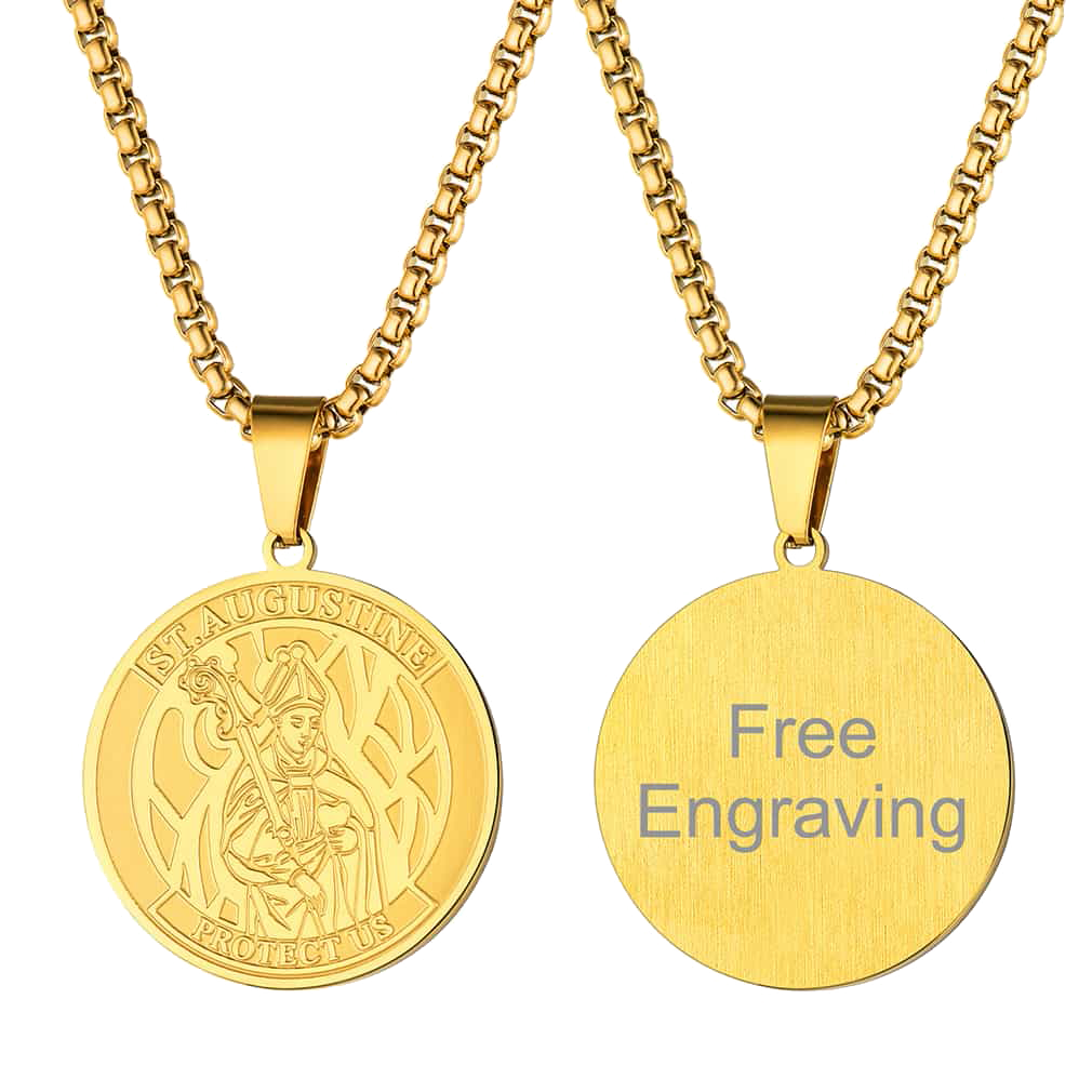 Engraved Saint Augustine Necklace Saint Medal Jewelry