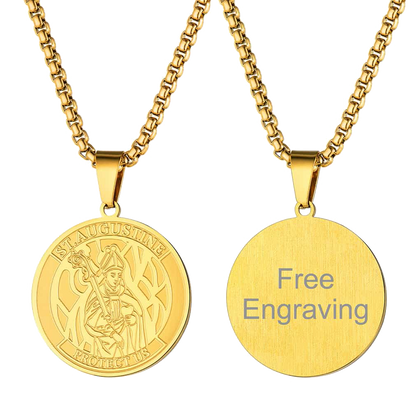 Engraved Saint Augustine Necklace Saint Medal Jewelry
