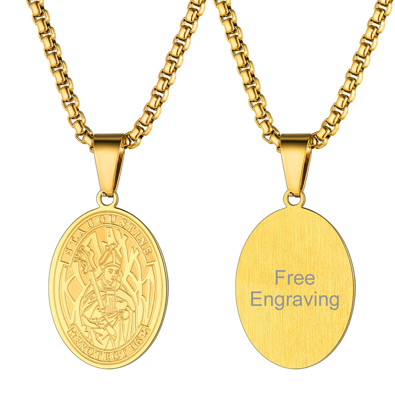 Engraved Saint Augustine Necklace Catholic Medal Necklace