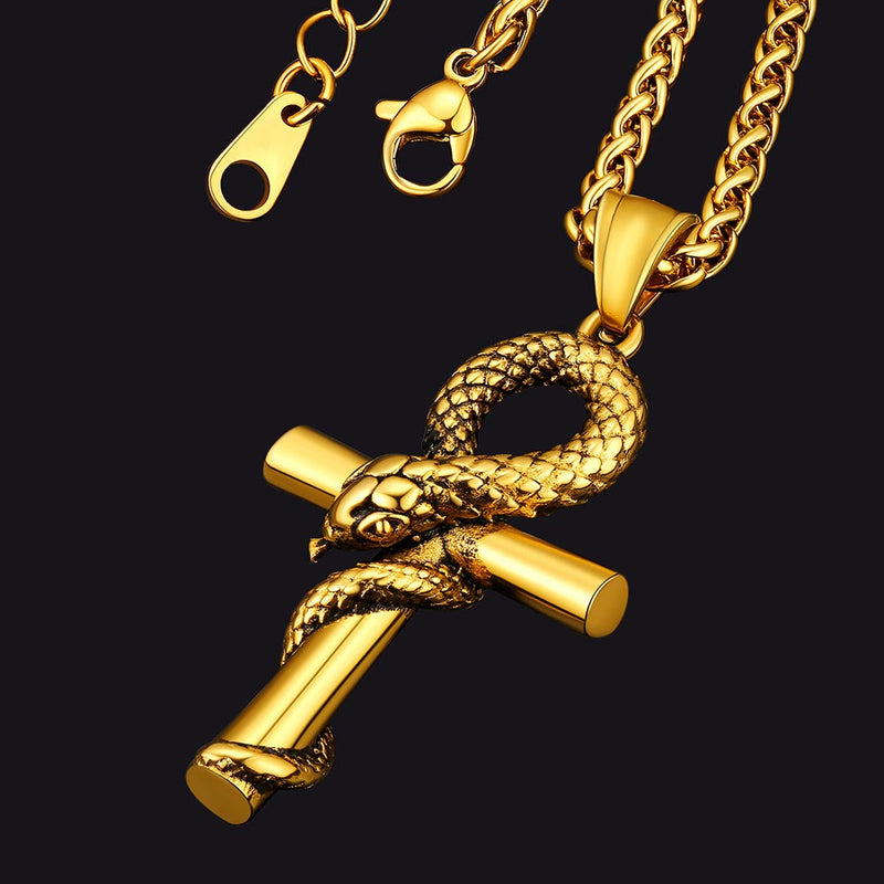 Snake Ankh Cross Necklace Egyptian Pendant for