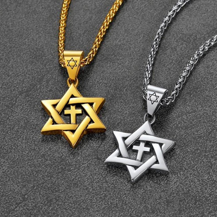 Jewish Star of David With Cross Necklace for