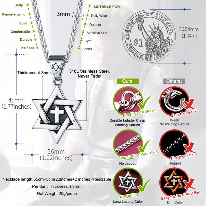 Jewish Star of David With Cross Necklace for