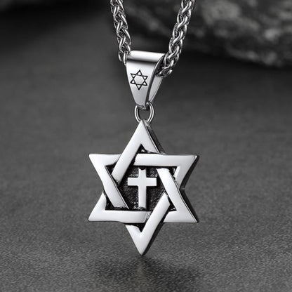 Jewish Star of David With Cross Necklace for