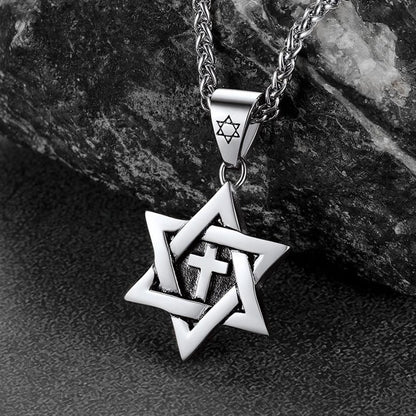 Jewish Star of David With Cross Necklace for