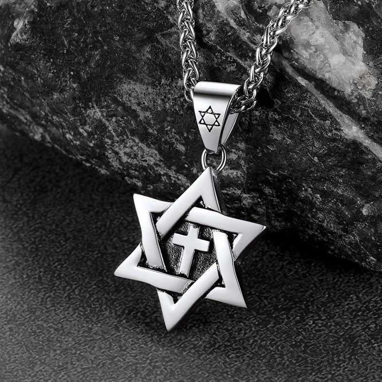 Jewish Star of David With Cross Necklace for
