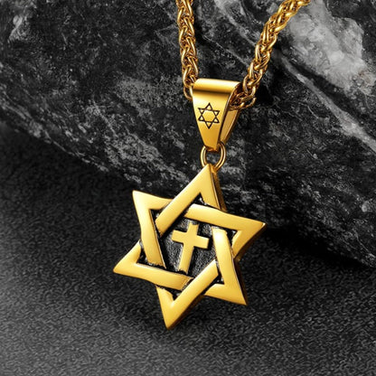 Jewish Star of David With Cross Necklace for