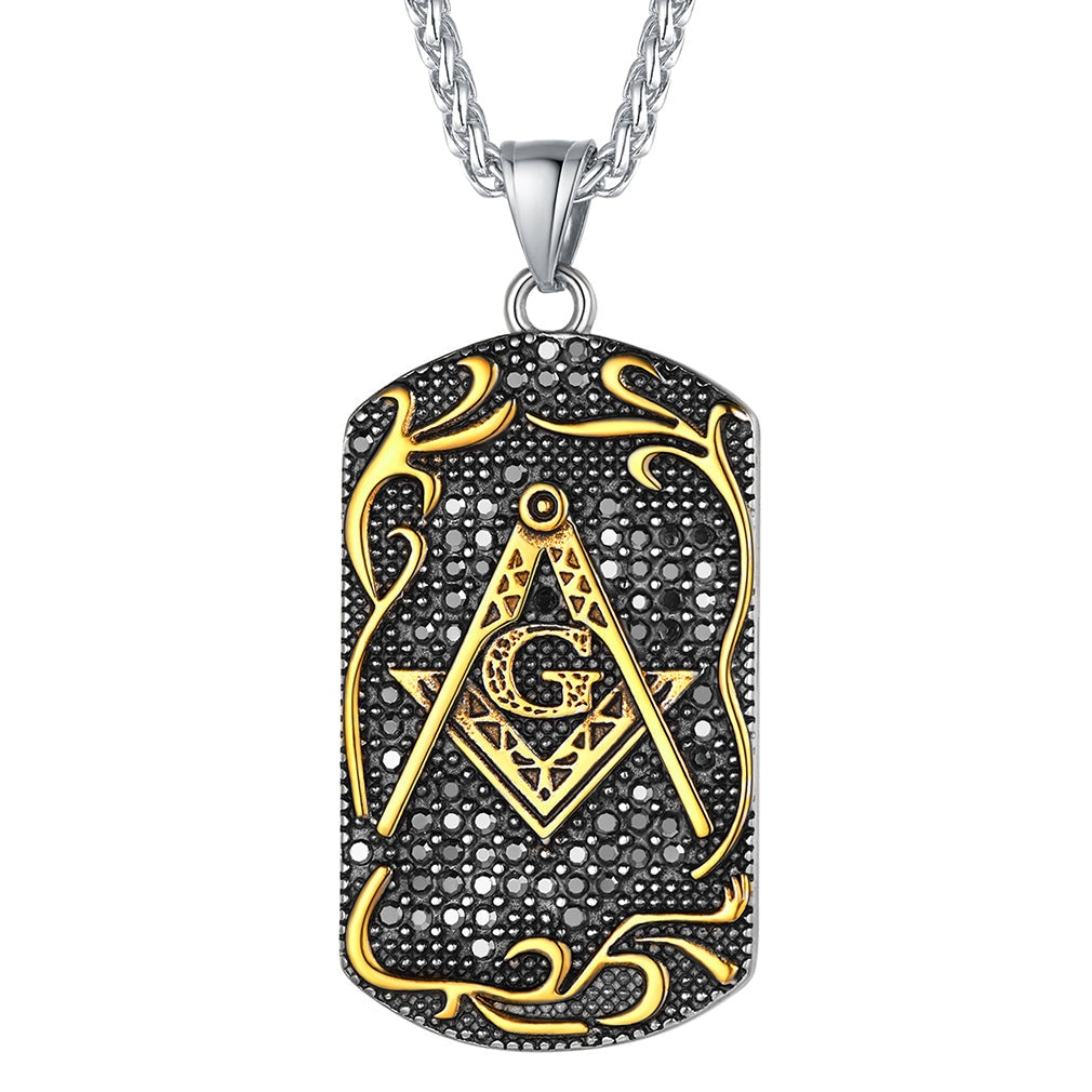 Engraved Masonic Freemason Dog Tag Necklace for