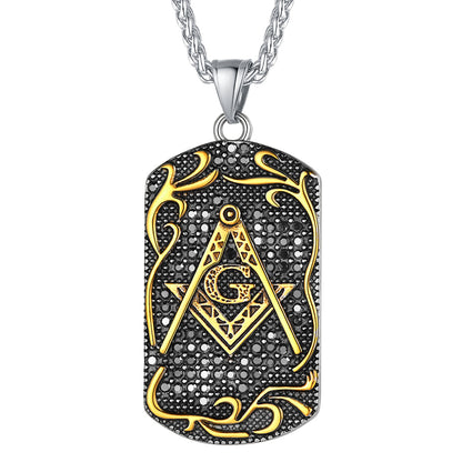 Engraved Masonic Freemason Dog Tag Necklace for