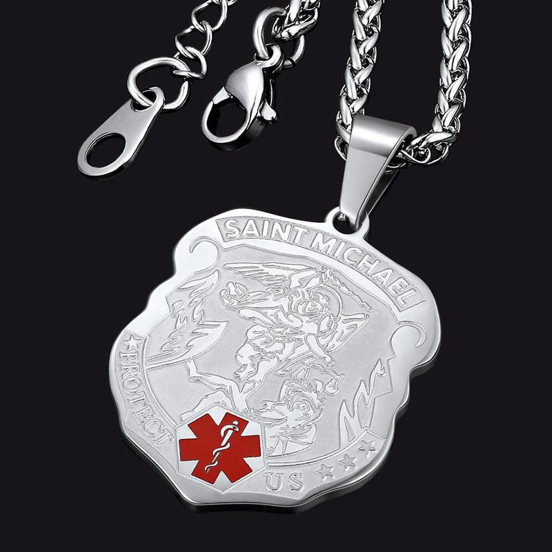Engraved St. Michael Medical Alert Id Necklace for