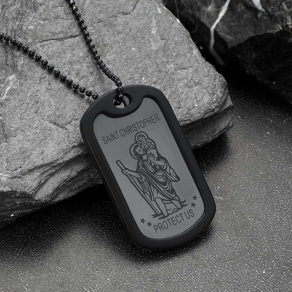 Custom Engraved Saint Christopher Dog Tag Necklace for