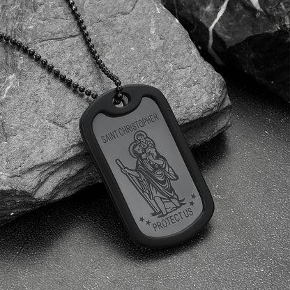 Custom Engraved Saint Christopher Dog Tag Necklace for