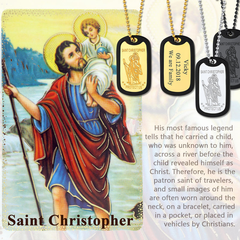 Custom Engraved Saint Christopher Dog Tag Necklace for
