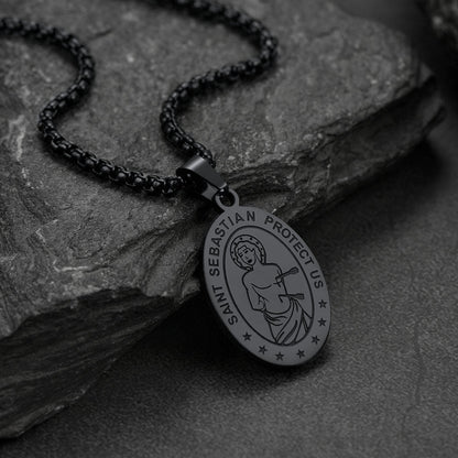 Saint Sebastian Football Necklace Medal for Protection in Stainless Steel