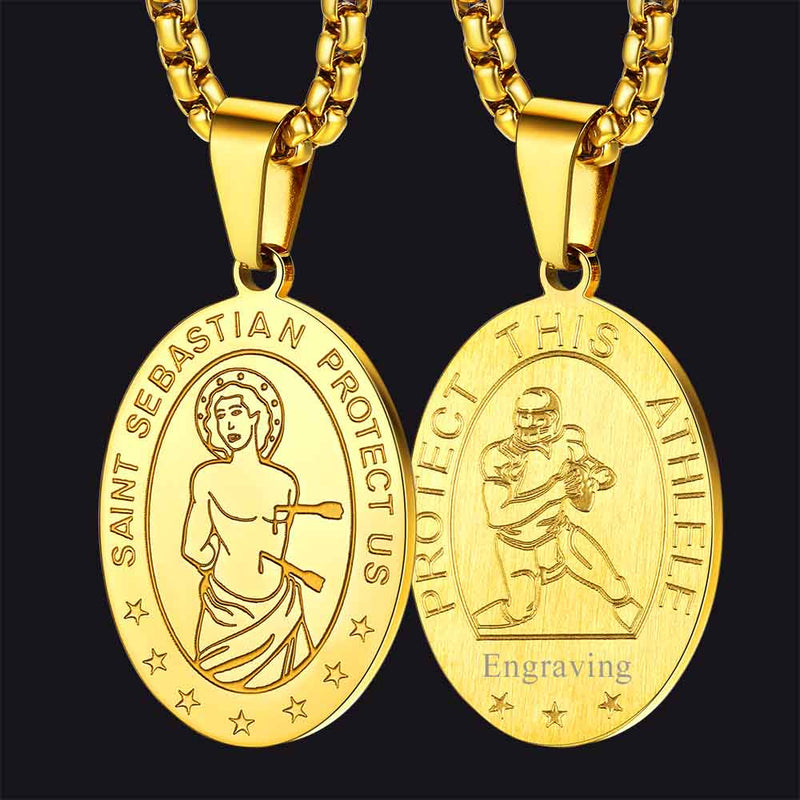 Saint Sebastian Football Necklace Medal for Protection in Stainless Steel