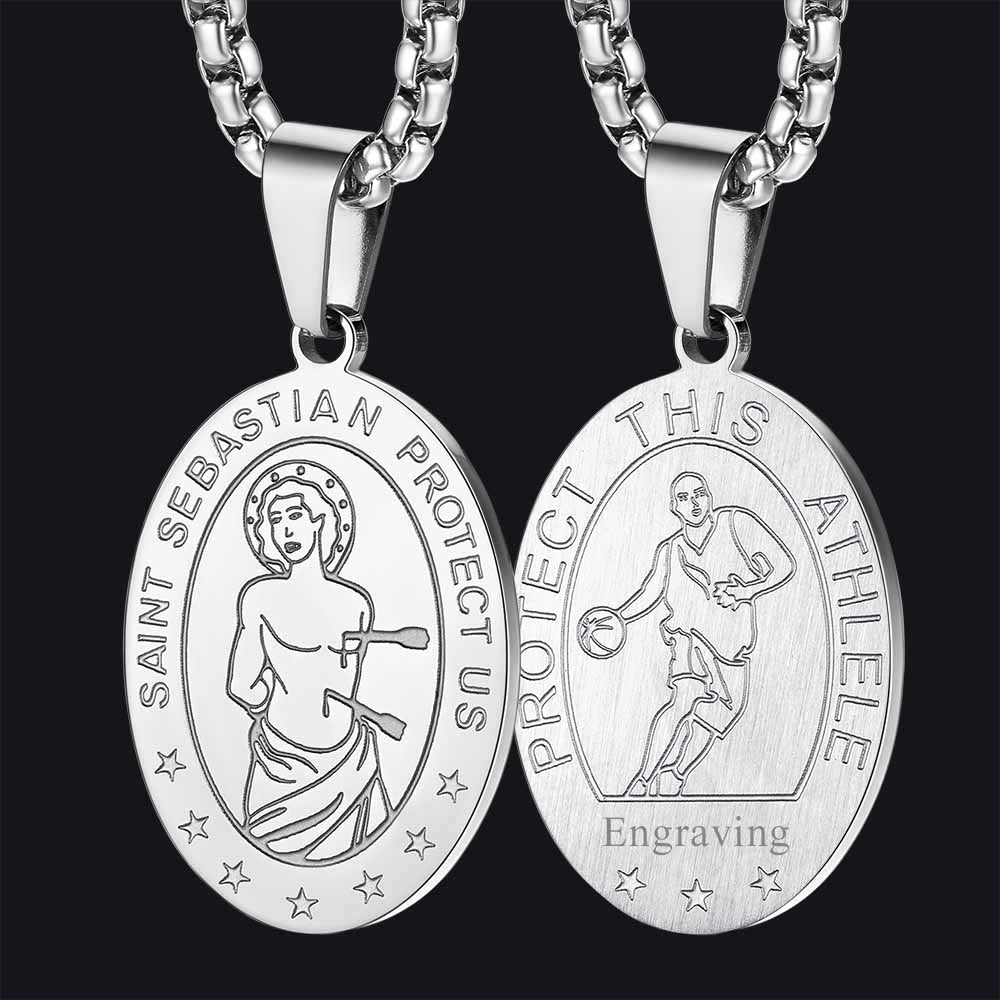 St Sebastian Basketball Medal Necklace for
