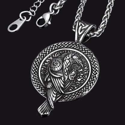 Viking Odin's Raven Pendant Necklace for