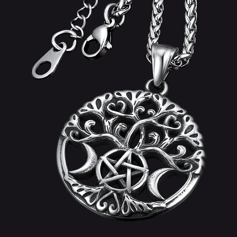 Pentacle Moon Tree of Life Necklace for