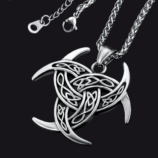 Viking Triple Horn of Odin Necklace Crescent Triquetra Charm Amuelt for