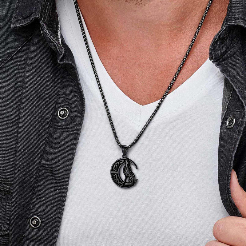 Viking Celtic Crescent Moon Wolf Necklace Pendant for