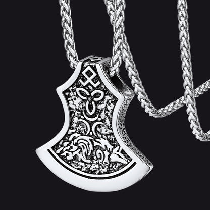 Battle Axe Viking Pendant Necklace With Compass for