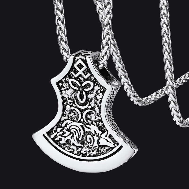 Battle Axe Viking Pendant Necklace With Compass for