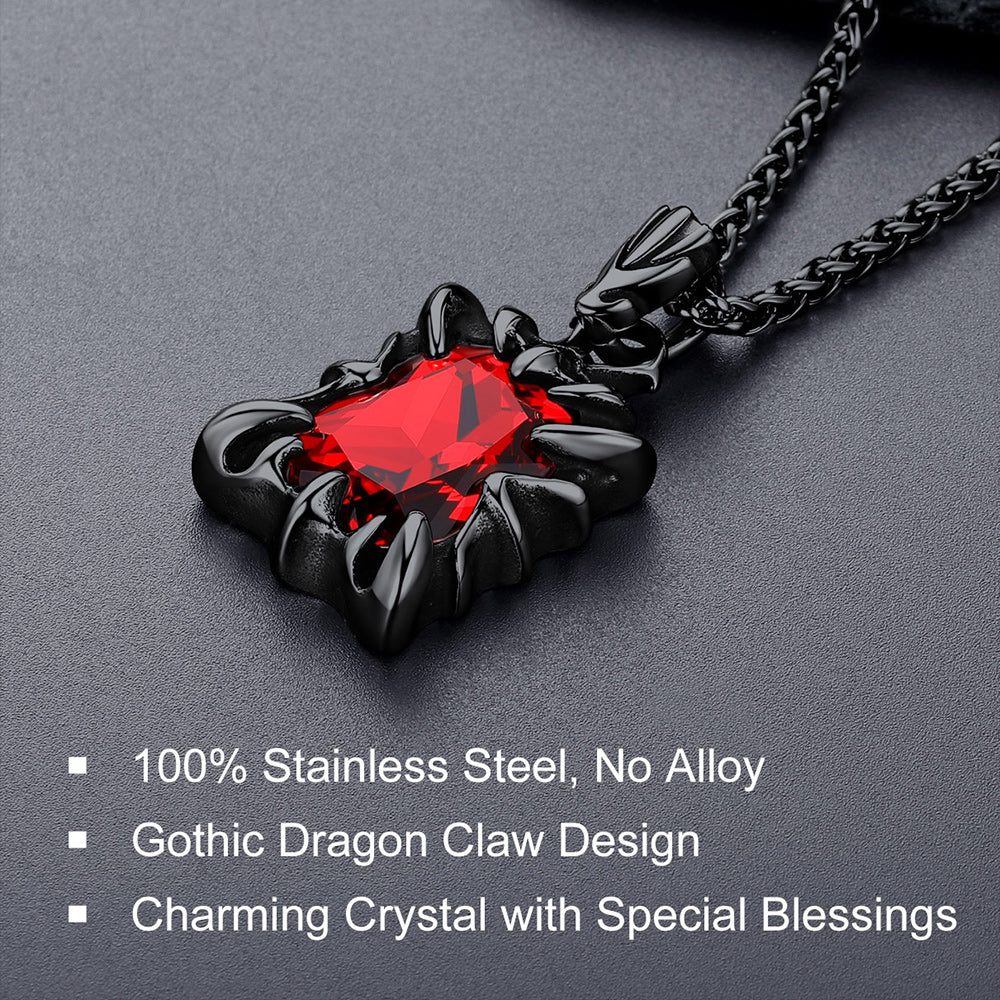 Gothic Crystal Ruby Dragon Claw Necklace for
